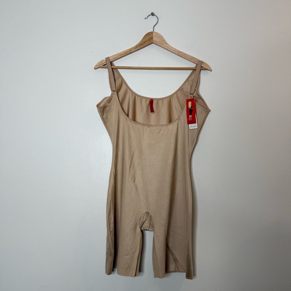 New Spanx Open Bust Mid Thigh Bodysuit Shapewear in beige sand size 1X